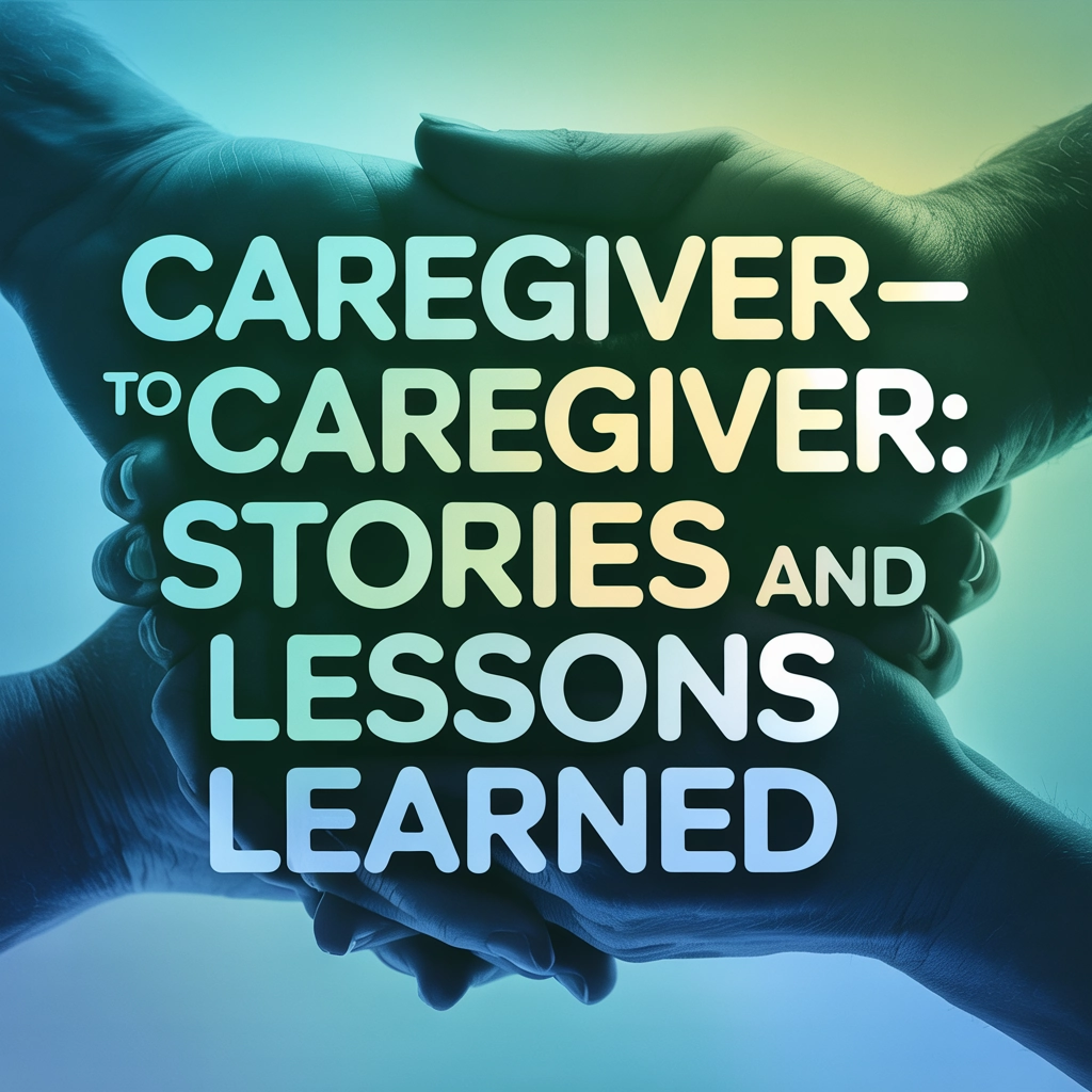 Title card reading "Caregiver to caregiver: stories and lessons learned" over two people holding hands