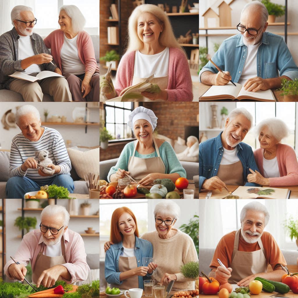 a collage collection of seniors living independently